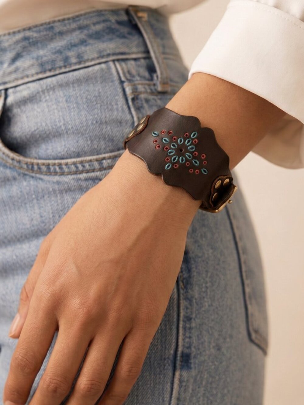 Devils Skin Leather Cuff Bracelet Wristband Boho Studded